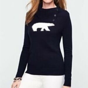 Talbots Classic Winter Polar Bear Navy Lambswool Luxury Sweater Turtleneck NEW